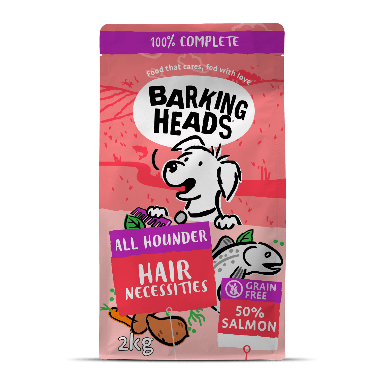 All Hounder Hair Necessities Salmon Hypoallergenic Grain free Dry Dog Food Skin Coat Barking Heads Meowing Heads