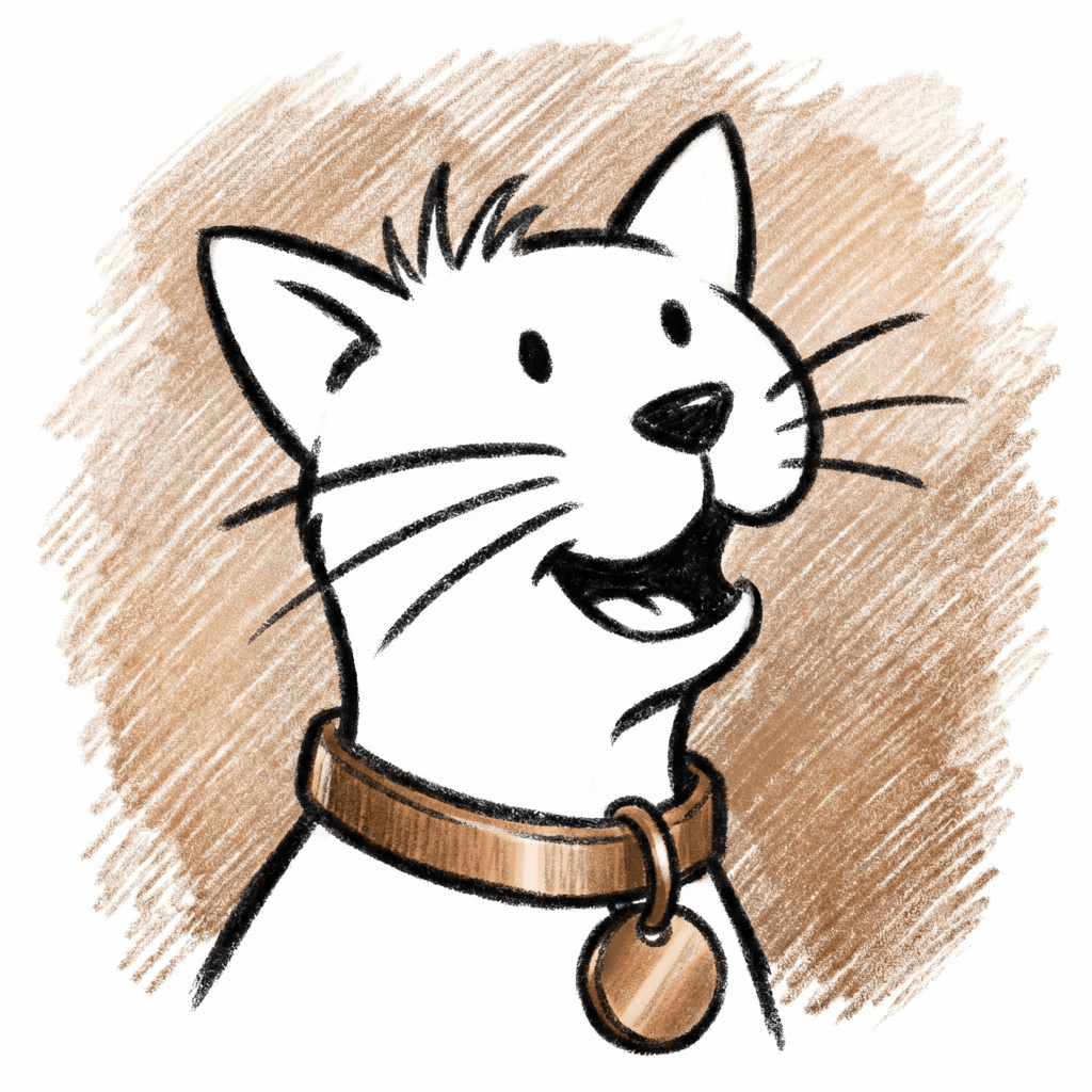 Illustration of a cat wearing a collar with a bronze medal on a bronze background