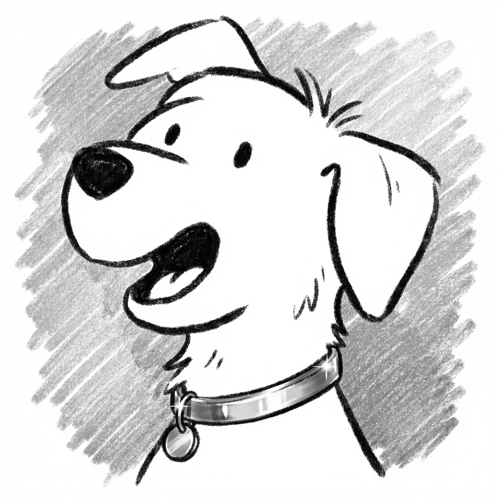 Cartoon dog with a collar on a white background